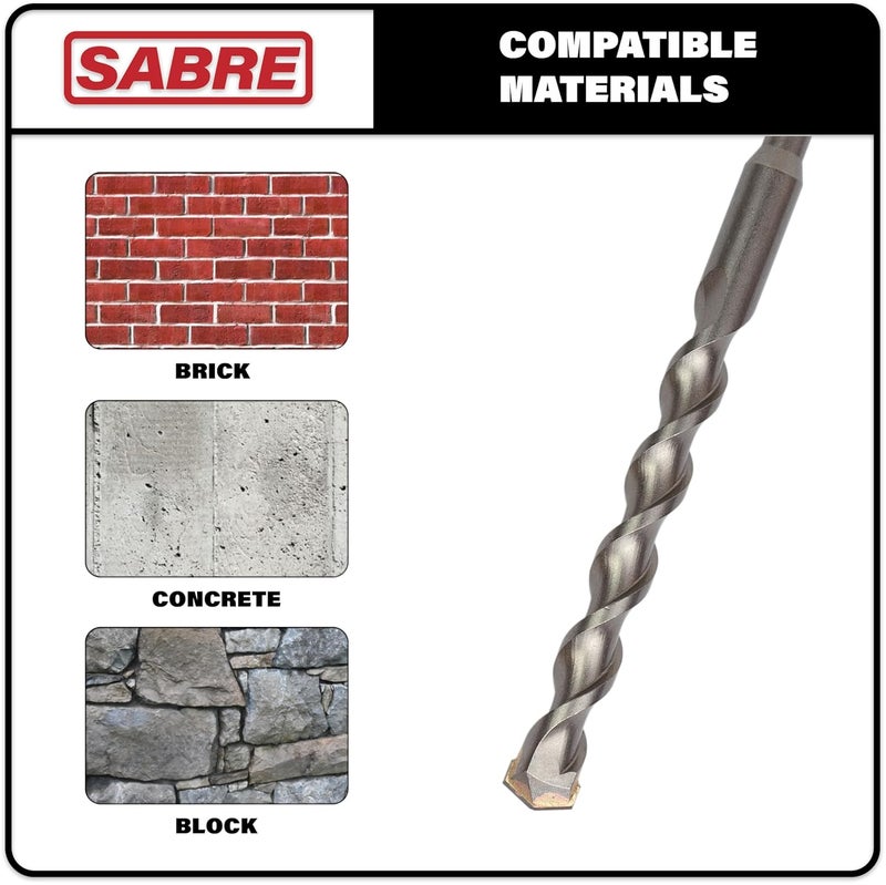 Sabre Tools 5-Pack 5/8 Inch x 8 Inch SDS Plus Rotary Hammer Drill Bits, Carbide Tipped for Brick, Stone and Concrete (5/8” x 6" x 8") - Image 3